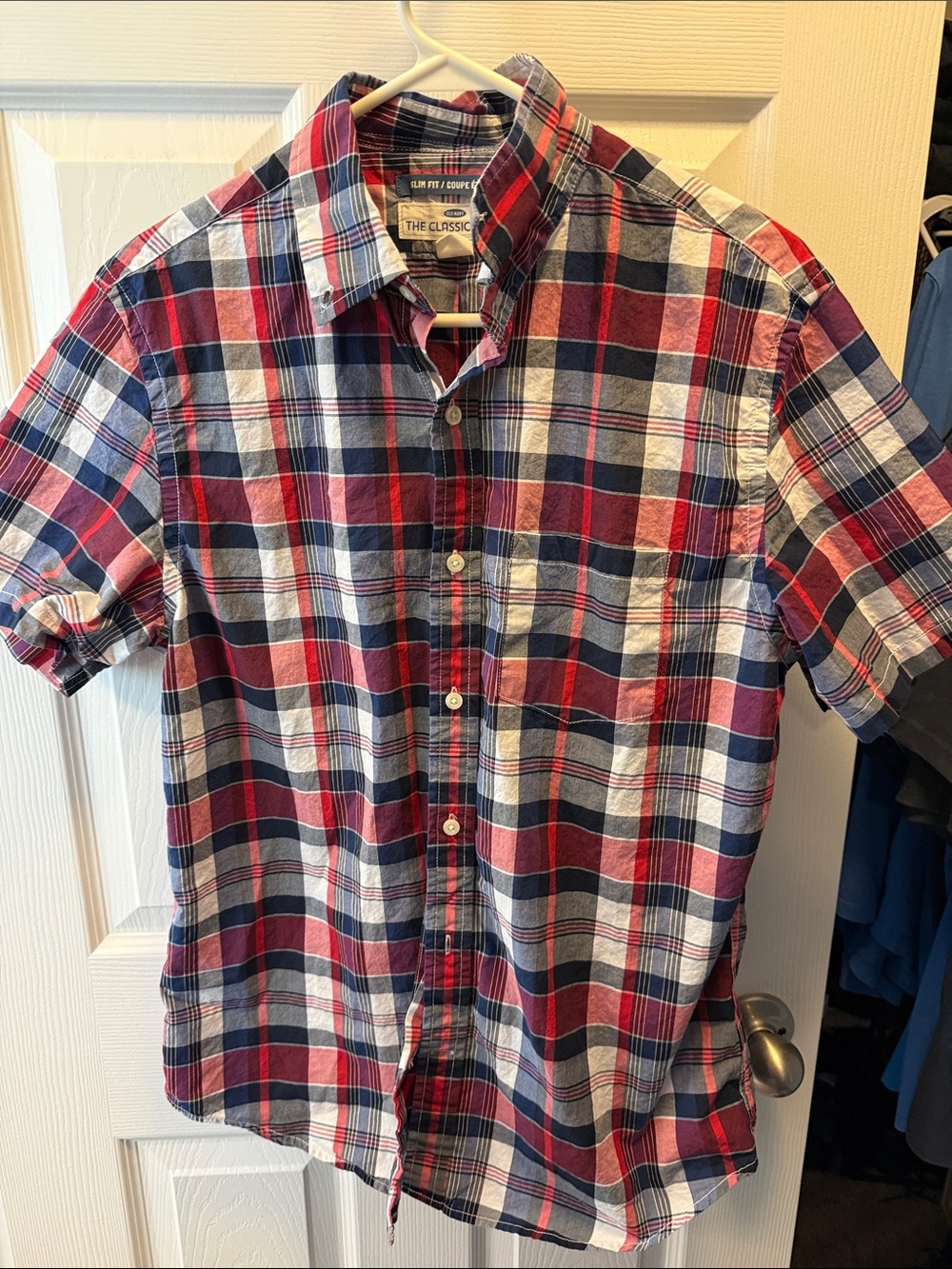 The Classic Red, Navy & White Plaid Short-Sleeve Button-Down Shirt